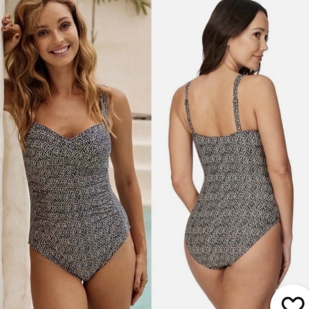 NipTuck one piece swimsuit 
Joanne Twist Top Blue/tan/gold size 8 NWT